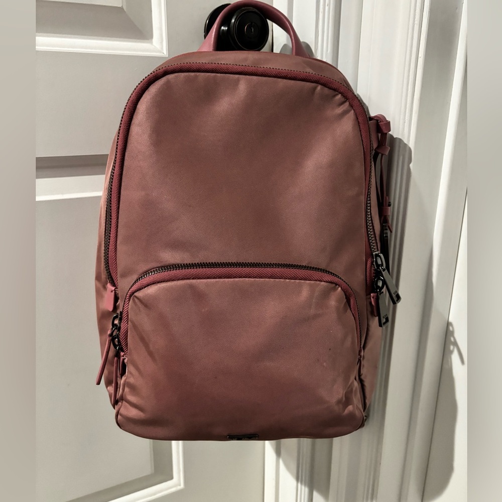 Tumi Voyageur Haley Pink Nylon Backpack Leather Trim Laptop Bag $395 Retail